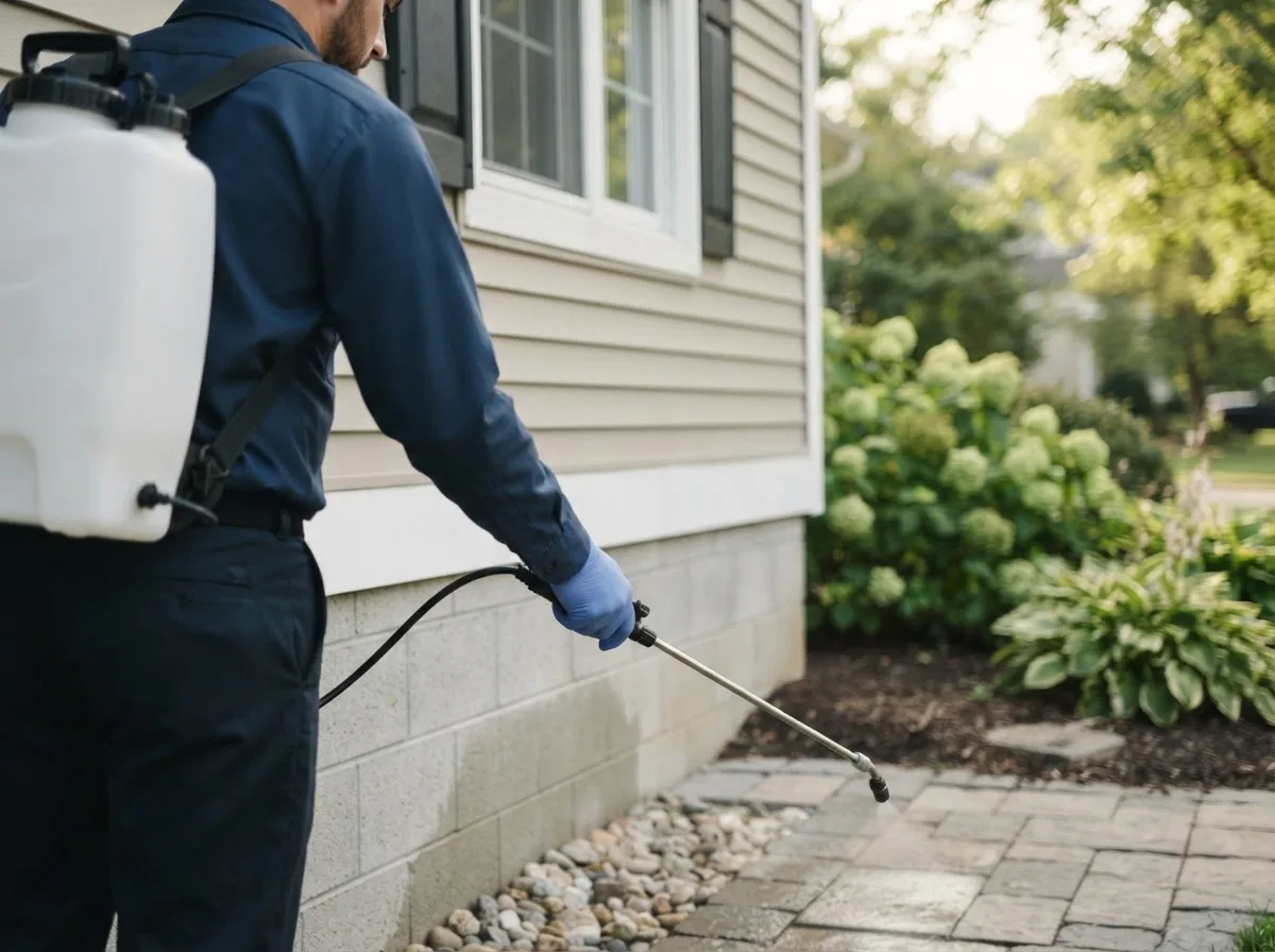 Pest control technician inspecting a home in Winburne, PA